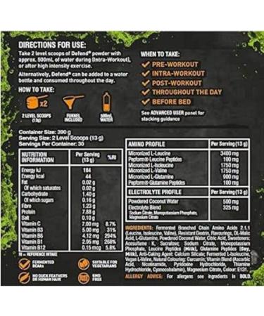 Grenade Defend BCAA Powder Green Apple 390g - 30 Servings, 7g BCAA Per Serving - Buy Online on GoSupps.com