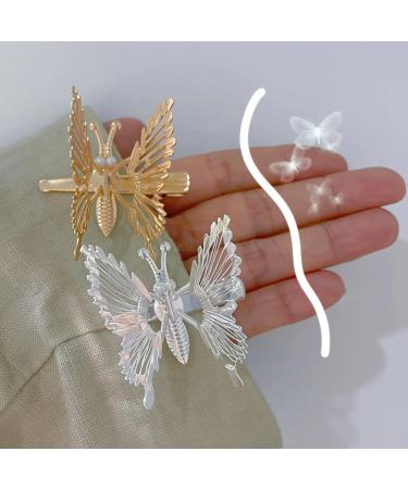 3D Butterfly Hair Clips 2 Pack - Gold & Silver Metal Non-Slip Hair Accessories for Women - Cute Butterfly Hair Styling Decoration - Buy Online on GoSupps.com