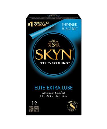 SKYN Elite Extra Lube  Ultra-Thin, Lubricated Latex-Free Condoms  Ultra-Silky Lubrication for Maximum Comfort, 12 Count (Pack of 1)