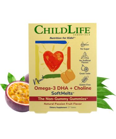 ChildLife Omega-3 DHA + Choline SoftMelts Natural Passion Fruit Flavor 27 Tablets