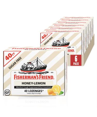 Fisherman's Friend Cough Drops, Sugar Free Honey-Lemon Cough Suppressant and Sore Throat Lozenges, 5.52mg Menthol, 240 Drops (6 Packs of 40)