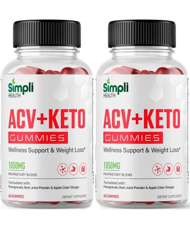 Simpli Health ACV Ketos Gummies (2 Pack) - 1050mg Apple Cider Vinegar for Healthy Weight Support - 120 Gummies, 30 Servings - Buy Online on GoSupps.com