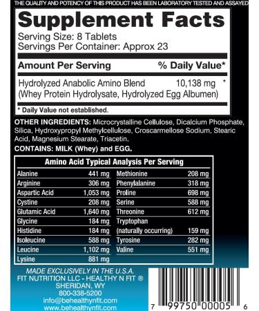 Healthy N Fit Anabolic Amino 10,000 - Hydrolyzed Egg & Whey Amino Acid Tablets (180) - Fast Absorbing Formula - Buy Online on GoSupps.com