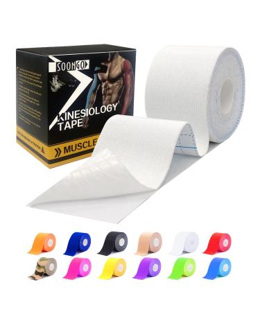 Sports Tape 1/2/5 Roll Relieve Muscle Soreness and Strain Shoulders Wrists Knees Ankles Elastic Waterproof Good Air Permeability Hypoallergenic 5cm*5m by SOONGO (White) Pack of 1 White