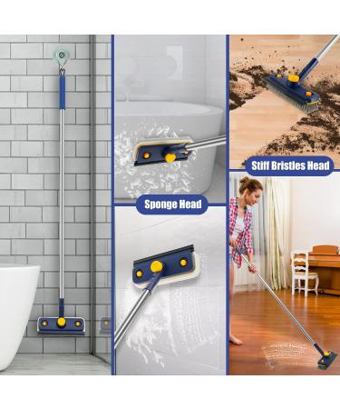 KNFFSAAJL Long Handle Scrub Brush 3 in 1 Tub Tile Scrubber with 46 inches Extendable Long Handle Stiff Bristle Shower Scrubber with 360 Degree Rotatable Head Wiper Strip Replaceable Sponge Head for Wa Blue dual - Buy Online on GoSupps.com
