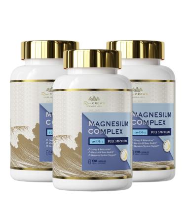 10 in 1 Magnesium Complex Supplement w/Vitamin B6 Higher Absorption Magnesium Supplement - for Sleep Nerves & Heart Health Bones Muscle Recovery Energy | Vegan Non-GMO 360 Capsules 120 Count (Pack of 3)