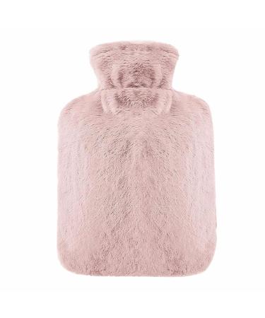 Heat bottle with soft cover 2l bed bottle fluffy PVC hot water bag Ideal for pain relief safe and durable best gift for women and adults (pink)