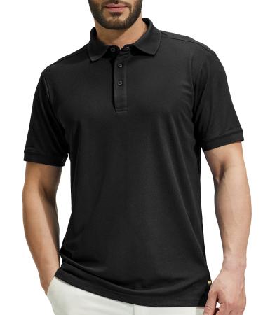 MIER Men's Golf Polo Shirts Regular-fit Fashion Casual Collared T-Shirts Black Large