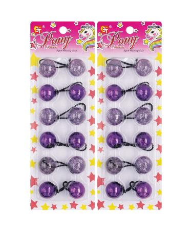 12 Pcs Hair Ties 25mm Ball Bubble Ponytail Holders Colorful Glitter Galactic Elastic Accessories for Kids Children Girls Women All Ages (Purple)