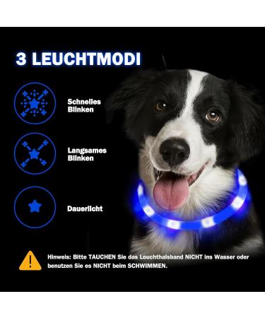 Nepfaivy Luminous Hand Hund USB Charging Waterproof Dog Collar - Adjustable LED Collar with 3 Lighting Modes for Safety - Blue Silicone - Buy Online on GoSupps.com