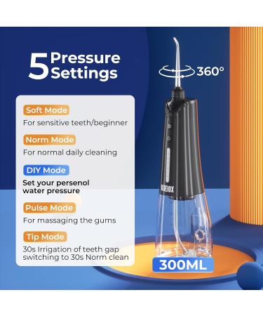 Electric Toothbrush & Portable Water Flosser Set - 320ML 5 Modes 6 Jet Tips IPX7 Waterproof - Perfect for Travel & Dental Care (Black - Buy Online on GoSupps.com