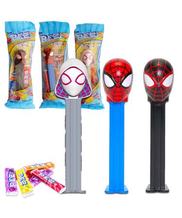 Spiderman PEZ Dispensers 4 Pack - Bundle with 3 Pez Dispensers Featuring Spiderman Plus PEZ Refill Pack | Marvel Spiderman PEZ Candy Dispenser & Candy Refills