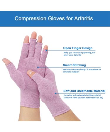 2-Pair Arthritis Compression Gloves for Rheumatoid & Osteoarthritis Relief - Fingerless, Breathable, Moisture-Wicking - Purple Small - Women & Men - Buy Online on GoSupps.com