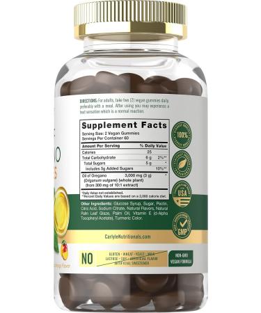 Carlyle Oregano Oil Gummies 3000mg 120 Count Natural Mango Flavor Vegan Non-GMO Gluten Free Traditional Herb Supplement - Buy Online on GoSupps.com