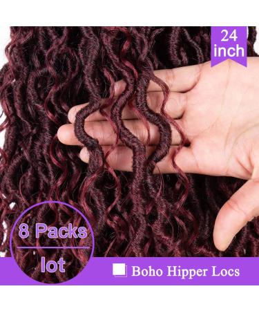 ZRQ 8 Packs Burgundy Goddess Locs Crochet Hair 24 Inch Ombre Boho Faux Locs Pre-Looped Hipple Locs Curly Soft Red River Locs Hair Extensions - Pack of 8 - Buy Online on GoSupps.com