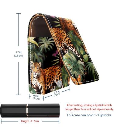 Buy Stylish Leather Lipstick Case | Mini Lip Gloss Organizer with Mirror - Tropical Palm Leaves & Leopard Design - Buy Online on GoSupps.com