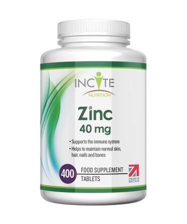 Zinc 40mg | 400 Premium Zinc Tablets Over 12 Month s Supply | Maximum Strength Quality Pure Zinc Tablet | Suitable for Vegetarian & Vegans | Made in The UK by Incite Nutrition