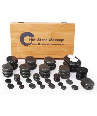 Master Massage Hot Stone Basalt Set 50 Natural Stones in Decorative Bamboo Box | Spa & Relaxation Essentials - Buy Online on GoSupps.com