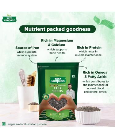 Green Velly Sampann Premium Chia Seeds | Rich in Calcium Magnesium & Protein | Trans Fat Free Rich in Omega 3 Fatty Acids Source of Iron & Rich in Dietary Fiber | Handpicked Seeds 200g - Buy Online on GoSupps.com