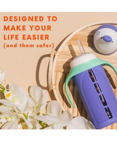 Set of 2 Glass Sippy Cups for Toddlers - The Luca | Mint Green & Indigo Purple | 8oz Spill-Proof Straw Cup | Silicone Straw | BPA-Free - Buy Online on GoSupps.com