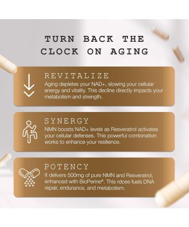 OMRE NMN + Resveratrol Supplement 99% Purity for Cellular Energy, NAD+ Boost | Highly Bioavailable Nicotinamide Mononucleotide Supplement Resveratrol 500mg & NMN 500mg, Made in USA, 60 Capsules - Buy Online on GoSupps.com