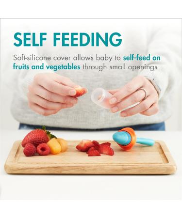 Boon PULP Silicone Baby Feeders 2 Pack Blue/Mustard & Gray/Mint | Soft Fruit & Vegetable Teether | Teething Essentials - Buy Online on GoSupps.com