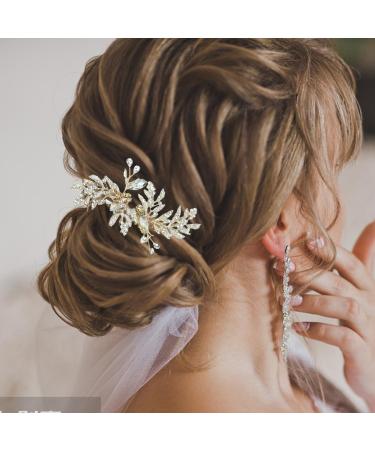 PTORIZNY Wedding Rhinestone Hair Comb Crystal Pearl Bride Hair Combs Gold Side Hair Combs Leaf Headpiece Bridal Hair Accessories for Women and Girls - Buy Online on GoSupps.com