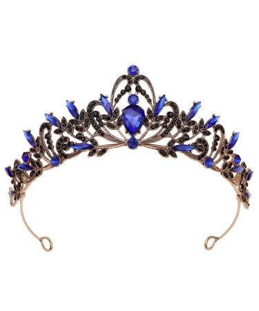 FANCY-J Crown Tiara For Women Features Sparkling Rhinestones and Crystals Tiaras for Girls Comfortable Fit for All Head Sizes Tiaras for Women Princess Birthday Parties Weddings and Proms (Gold-Blue-Black Crystal)