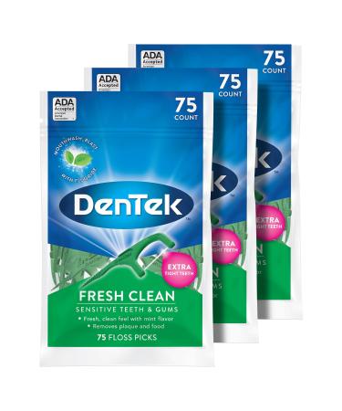 DenTek Fresh Clean Floss Picks, For Extra Tight Teeth, 75 Count, 3 Pack 75 Count (Pack of 3) Floss Picks