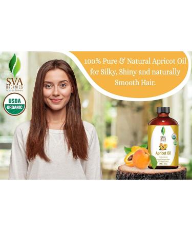 SVA ORGANICS Apricot Oil 4 Oz - USDA Organic, 100% Pure Cold Pressed Carrier Oil for Skin, Hair, Body - Premium Therapeutic Grade Oil - Buy Online on GoSupps.com