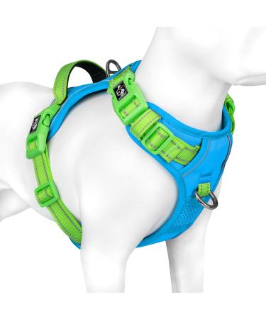 Phoepet no pull dog harness reflective dog vest with a soft training handle for small medium -sized and large dogs (blue base and green straps XL) blue base and green carrier XL