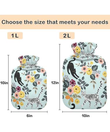 NAANLE 1L Hot Water Bottle with Flower Motif | Transparent Warm Water Bottle for Pain Relief & Heat Therapy | Ideal for Bed Hands & Feet - Buy Online on GoSupps.com