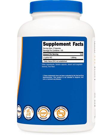Nutricost L-Lysine 1000mg 250 Capsules | Gluten Free | Non-GMO - Buy Online on GoSupps.com