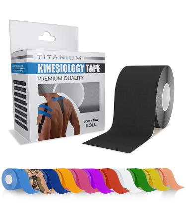 Titanium Sports Kinesiology Tape - 5m Roll of Elastic Water Resistant Tape for Support & Muscle Recovery - Quality Sports Tape Black