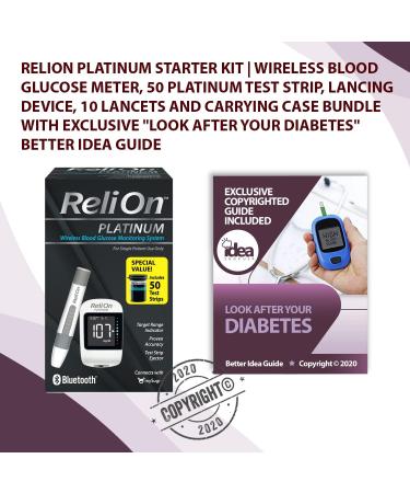 ReliOn Platinum Starter Kit | Wireless Blood Glucose Meter with 50 Test Strips, Lancing Device, and Lancets | Carrying Case Bundle + Look After Your Diabetes Guide - 1 Pack (50 Test Strips) - Buy Online on GoSupps.com