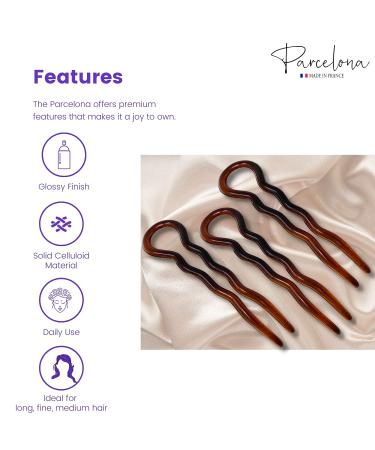 Parcelona French Sleek Brown Tortoise Shell Large Celluloid Chignon Hair Pins Set - 3 Count - Buy Online on GoSupps.com