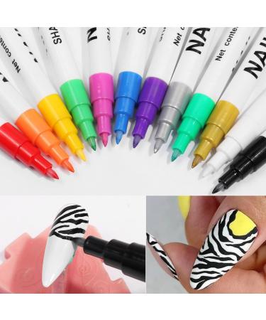 12 Pcs Nail Art 3D Painted Pen Set - DIY Nail Point Graffiti Dotting Pen for Gel Polish - 12 Color Flower Hook Line Design - Buy Online on GoSupps.com