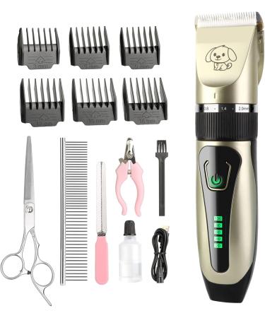 JOPHEK Dog Clipper, Quiet Dog Cat Hair Trimmer  -  Electric Wireless Pet Trimmer - Golden