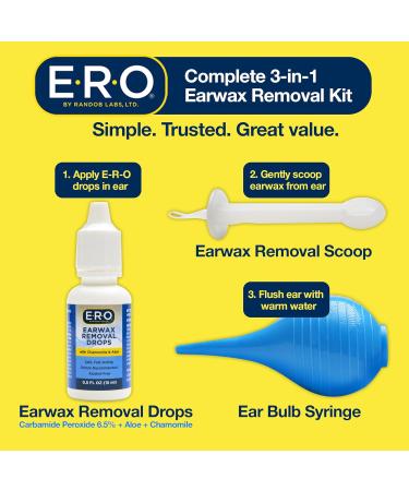 E-R-O Earwax Removal Kit - Carbamide Peroxide Drops, Bulb Syringe & Tool for Complete Ear Care - Buy Online on GoSupps.com