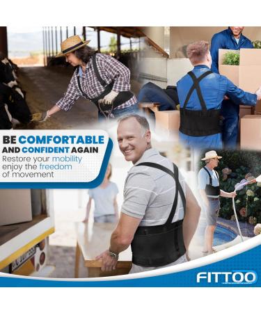 FITTOO Adjustable Lumbar Support Belt for Back Pain Relief & Injury Recovery - Large Size with Suspenders & Straps for Heavy Lifting - Black (1 Pack) - Buy Online on GoSupps.com