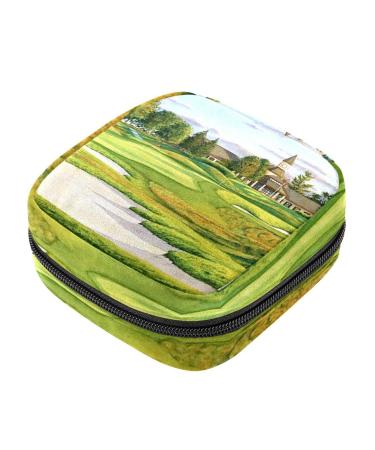 Menstrual Pad Bag with Zipper Ladies Napkin Bag Tampons Collection Bags for Women and Girls (Golf Course)