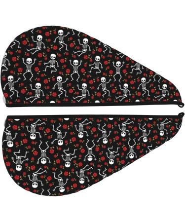Hair Towel Wrap - Quick Drying Hair Turban with Button | Skeleton with Roses Design - Buy Online on GoSupps.com
