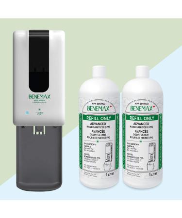 Benemax Touchless Automatic Hand Cleaner Dispenser. Two Full Refills with Purchase. Easy Wall Mount. for Business Hospital School Home.