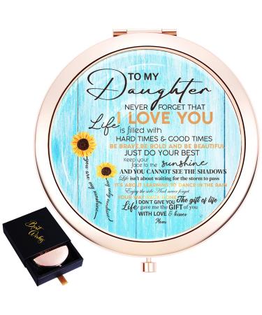 Wailozco Daughter Mirror Gifts for Daughter. Personalized Daughter Quote Rose Gold Compact Mirror Gifts for Daughter from Mom  Unique Meaningful Daughter Graduation Birthday Sunflower