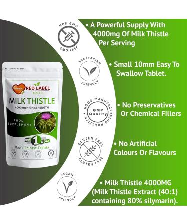 Milk Thistle Supplement 4000mg 400 Tablets (1+ Year Supply) Max Strength 80% Silymarin Supplement Just One a Day Milk Thistle for Men & Women Vegan Vegetarian Made in The UK 400 count (Pack of 1) - Buy Online on GoSupps.com