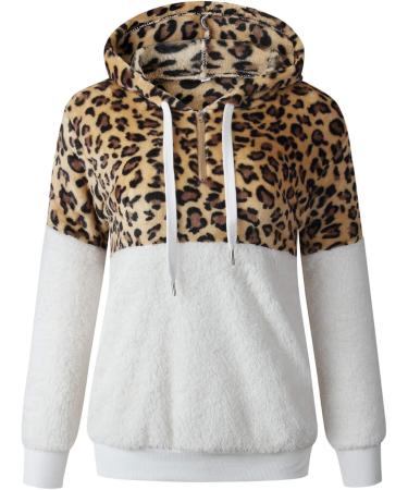 Bigfanshu Women's Tops Leopard Patchwork Long Sleeve Sweatshirt Pullover Shirt Blouse White - Buy Online on GoSupps.com