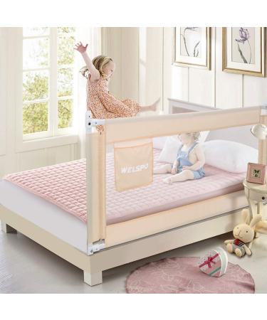 70 Inches Bed Rail for Toddlers Fold Down Safety Baby Bed Guard Swing Down Bedrail for Convertible Crib, Kids Twin, Double, Full Size Queen & King Mattress, Beige Upgraded (1 Pack)