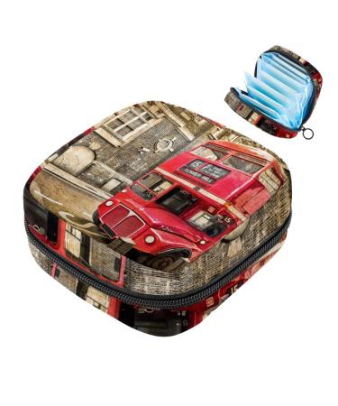 Vintage Red Double Decker Bus London UK Pattern Sanitary napkin storage bag menstruation Pad Bag portable menstrual cup pocket with zipper for teenage girls women women