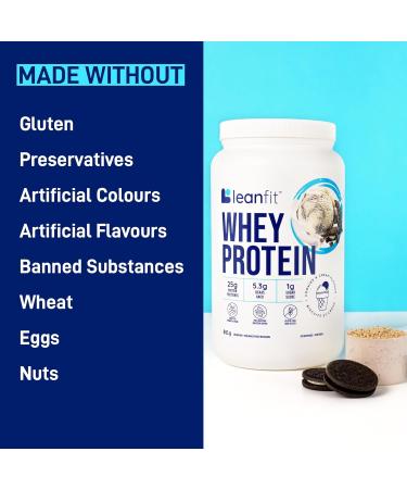 LEANFIT WHEY PROTEIN Cookies & Cream 100% Whey Protein Powder 25g Protein Per Serving Grass-Fed Gluten-Free BCAAs Amino Acid - 26 Servings 851g Tub - Buy Online on GoSupps.com