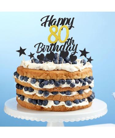 Alegre 80th Birthday Decoration Kit - 9 Pieces Black Gold Cake Topper & Attachments for Men & Women - Buy Online on GoSupps.com